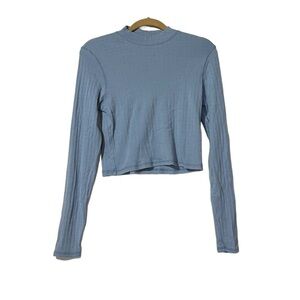 American Eagle Ribbed Cropped Mock Top Blue Size Large